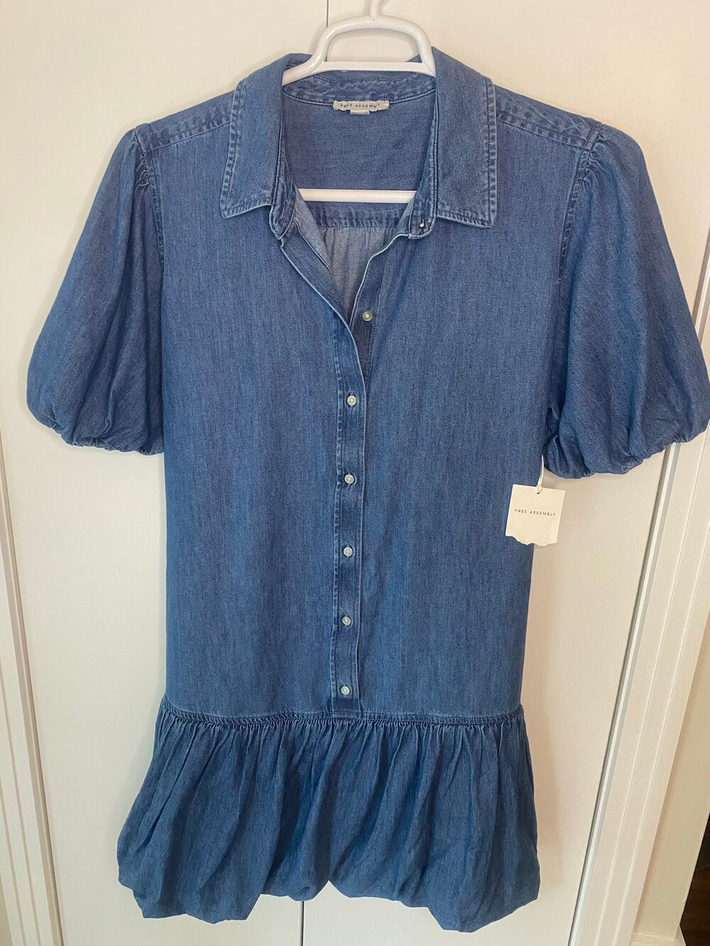 Free Assembly 100% Cotton Mini Dress Puff Sleeves XL NWT